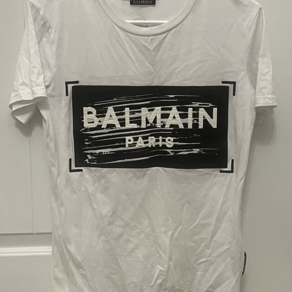 Balmain White and Black Logo Tee